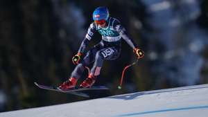 epa10502146 Mikaela Shiffrin from the USA speeds down the slope during the Women's Downhill race at the FIS Alpine Skiing World Cup in Kvitfjell, Norway, 04 March 2023.  EPA/Stian Lysberg Solum  NORWAY OUT