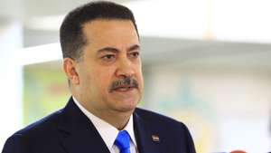 epa12517392 Iraqi Prime Minister Mohammed Shia al-Sudani speaks to the media after casting his vote in the parliamentary elections in Baghdad, Iraq, 11 November 2025.  EPA/CEERWAN AZIZ