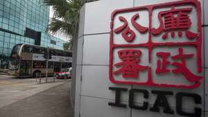 epa05422667 The logo of the Independent Commission Against Corruption (ICAC) is seen on the wall of its headquarters in North Point, Hong Kong, China, 13 July 2016. Hong Kong's anti-corruption body is going through a period of turmoil, first with the high profile firing of Rebecca Li, now ex-Director of Operations, by ICAC Commissioner Simon Peh, and then the subsequent resignation of Dale Ko, a long-serving senior investigator, and now the second senior staff departure in the last few days at the top of Hong Kong's graft-busting body. The senior personnel firing and resignation are alleged to be connected to Hong Kong's Chief Executive Leung Chin-ying, who is himself under investigation for corruption.  EPA/ALEX HOFFORD