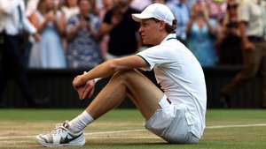 epa13107505 Jannik Sinner of Italy celebrates winning the Men's Singles final against Alexander Zverev of Germany at the Wimbledon Championships in London, Britain, 12 July 2026.  EPA/NEIL HALL