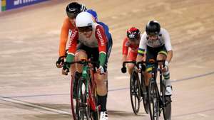 epa08256903 Maria Martins of Portugal in action during the Women's Omnium Elemination Race 3/4 at the UCI Track Cycling World Championships in Berlin, Germany 28 February 2020.  EPA/FOCKE STRANGMANN