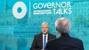 epa09898141 A handout photo made available by the International Monetary Fund (IMF) shows  European Department Director Alfred Kammer (L) talking with Central Bank Governor of Sweden Stefan Nils Magnus Ingves (R) during the Governor Talk at the 2022 Spring Meetings at the International Monetary Fund in Washington, DC, USA, 19 April 2022. The International Monetary and Financial Committee (IMFC), Development Committee (DC), and G20 meetings will be held in hybrid format and participants of those restricted meetings may participate in person or virtually.  EPA/Cory Hancock / IMF Photo HANDOUT  HANDOUT EDITORIAL USE ONLY/NO SALES