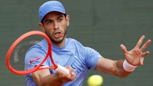 epa12871469 Nuno Borges of Portugal in action during his match against Andrey Rublev of Russia at the ATP Monte Carlo Masters tennis tournament in Roquebrune Cap Martin, France, 06 April 2026.  EPA/SEBASTIEN NOGIER