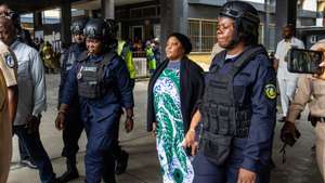 epa13190965 Liberia’s former Vice President Jewel Howard-Taylor (C) exits the Temple of Justice on Capitol Hill in Monrovia, Liberia, 25 August 2026. Liberia's former vice president was taken to Monrovia Central Prison after being charged with drug trafficking, money laundering, and related offenses in an investigation into an alleged transnational narcotics network.  EPA/ABDUL BAH JALLANZO