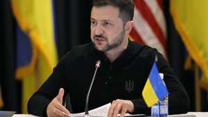 epa11588845 Ukraine&#039;s President Volodymyr Zelensky delivers an address during the seventh meeting of the Ukraine Defense Contact Group (UDCG) at the US Air Base in Ramstein, Germany, 06 September 2024. The US Defense Secretary has invited Defense ministers and senior military officials from around the world to Ramstein to discuss the ongoing crisis in Ukraine and various security issues facing US allies and partners.  EPA/RONALD WITTEK