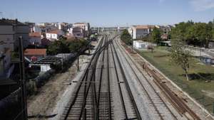 Estação Ferroviária e linha do Norte no Entroncamento