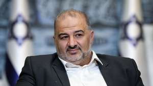 epa09117418 Israeli Arab politician, leader of the United Arab list, Mansour Abbas attends a  consultation with the Israeli President Reuven Rivlin, on who might form the next coalition government, at the President's residence in Jerusalem, Israel, 05 April 2021. Israel held parliamentary elections on 24 March, the fourth elections in two years.  EPA/ABIR SULTAN / POOL EPA POOL
