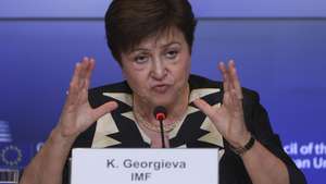 epa10694244 Kristalina Georgieva, the Managing Director of the International Monetary Fund (IMF), speaks at a press conference at the European Convention Center in Luxembourg, 16 June 2023. EU Finance Ministers are meeting in Luxembourg for an Economic and Financial Affairs Council to debate a &#039;legislative package and to give political guidance on a number of key issues which are currently the subject of discussions at the level of experts of the member states&#039;, the European Council informs on their website.  EPA/JULIEN WARNAND