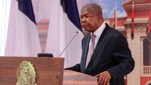 Angola's President Joao Lourenco and French President Emmanuel Macron (not seen) attend a press conference after a meeting at the Presidential Palace in Luanda, Angola, 03 March 2023. AMPE ROGERIO/LUSA