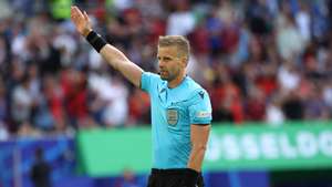 epa11450557 Referee Glenn Nyberg of Sweden reacts  during the UEFA EURO 2024 Round of 16 soccer match between France and Belgium, in Dusseldorf, Germany, 01 July 2024.  EPA/CHRISTOPHER NEUNDORF