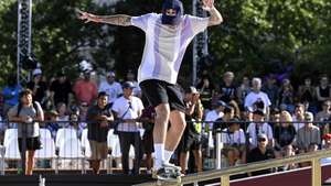 epa10041996 Athletes skate at a practice session during the World Street Skateboarding event in Rome, Italy, 29 June 2022.  EPA/Riccardo Antimiani