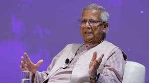 epa12142141 Muhammad Yunus, Chief Advisor of the Interim Government in Bangladesh, delivers a speech during the 30th Nikkei Forum 'Future Of Asia' in Tokyo, Japan, 29 May 2025. The Nikkei Forum 'Future Of Asia' is an international gathering with political, economic and academic leaders from the Asia-Pacific region.  EPA/FRANCK ROBICHON