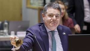 epa09571345 Ireland Minister for Finance and President of the Eurogroup Paschal Donohoe, during Eurogroup Finance Ministers' meeting in Brussels, Belgium, 08 November 2021.  EPA/OLIVIER HOSLET