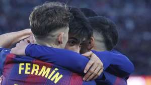epa12713702 FC Barcelona's Marc Bernal celebrates with teammates after scoring against Mallorca during the Spanish La Liga soccer match between FC Barcelona and Mallorca at Spotify Camp Nou Stadium in Barcelona, Spain, 07 February 2026.  EPA/QUIQUE GARCIA