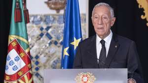 O Presidente da República, Marcelo Rebelo de Sousa,  faz comunicado a agradecer  a Adriano Moreira por “100 anos de vida, 100 anos de obra, 100 anos de serviço a Portugal”, no Palácio de Belém, 23 de outubro de 2022. RUI OCHOA/PRESIDÊNCIA DA PEPÚBLICA/LUSA