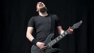 epa04775871 Aaron Aedy, guitarist of British Gothic metal band Paradise Lost performs on stage during the 'Rock im Revier' music festival at the Veltins-Arena in Gelsenkirchen, Germany, 30 May 2015. The event runs from 29 to 31 May.  EPA/FRISO GENTSCH