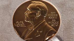 epa08871648 Nobel Laureate in Physiology or Medicine Charles M. Rice's medal during a ceremony in New York, New York, USA, 08 December 2020.  EPA/ANGELA WEISS POOL