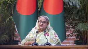 epa11526982 (FILE) Bangladesh Prime Minister Sheikh Hasina addresses a meeting with foreign observers and journalists in Dhaka, Bangladesh, 08 January 2024 (reissued 05 August 2024). Dhaka authorities have imposed a new curfew starting 06:00 p.m. local time on 04 August. As casualties mounted and law enforcement struggled to contain the unrest, the Bangladeshi government on 20 July 2024 had imposed an initial nationwide curfew and deployed military forces after violence broke out in Dhaka and other regions following student-led protests demanding reforms to the government's job quota system.  EPA/MONIRUL ALAM