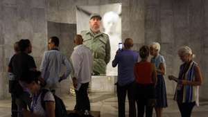 epa13168154 People visit a photo exhibition dedicated to Cuban revolutionary leader Fidel Castro at the Jose Marti Memorial in Revolution Square in Havana, Cuba, 13 August 2026. Castro, who led Cuba for nearly five decades, was born on 13 August 1926; Cuba is marking the centenary of his birth.  EPA/ERNESTO MASTRASCUSA