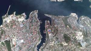 epa09917189 A handout satellite image made available by Maxar Technologies shows a general view of the Black Sea port of Sevastopol, Crimea, 29 April 2022.  EPA/MAXAR TECHNOLOGIES HANDOUT -- MANDATORY CREDIT: SATELLITE IMAGE 2022 MAXAR TECHNOLOGIES -- THE WATERMARK MAY NOT BE REMOVED/CROPPED -- HANDOUT EDITORIAL USE ONLY/NO SALES