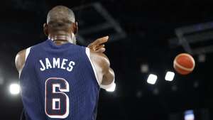 epaselect epa11543968 LeBron James of USA in action during the Men Gold Medal game France vs USA of the Basketball competitions in the Paris 2024 Olympic Games, at the South Paris Arena in Paris, France, 10 August 2024.  EPA/CAROLINE BREHMAN