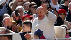 epa11297033 Pope Francis arrives to lead the weekly general audience in Saint Peter&#039;s Square, Vatican City, 24 April 2024.  EPA/GIUSEPPE LAMI