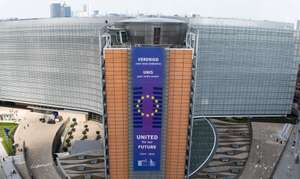 epa12116329 A picture taken with a drone of the European Commission Headquarters, the Berlaymont building, as the commission presents the Spring 2025 Economic Forecast in Brussels, Belgium, 19 May 2025. The Commission's Spring 2025 Economic Forecast projects real GDP to grow by 1.1 percent in 2025 in the EU and 0.9 percent in the euro area, broadly the same rates recorded in 2024. In 2026, growth is expected to accelerate to 1.5 percent in the EU and 1.4 percent in the euro area.  EPA/OLIVIER HOSLET