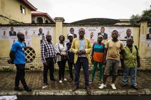 Candidate of the coligation &quot;Juntos Podemos&quot; Andres Esono Ondo (C) with supporters during the last day of electoral campaign for Equatorial Guinea elections in Malabo, Equatorial Guinea, 10 November 2017. Equatorial Guinea had 1,220,000 inhabitants in 2016, according to data from the World Bank. The country is run since August 1979 by Teodoro Obiang, who holds the record of longevity in power in Africa. MARIO CRUZ/LUSA