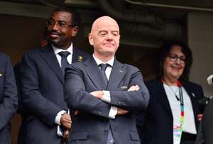 epa13086588 FIFA President Gianni Infantino during the FIFA World Cup 2026 Round of 16 match Canada against Morocco, in Houston, USA, 04 July 2026.  EPA/SAM WASSON