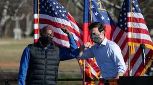 Georgia Senate Candidates Ossoff And Warnock Hold Drive-In Rally In Leadup To Runoff Election