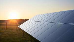 Solar Panels in a field at sunrise.