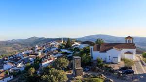 The skyline of Marvao village and the Serra de São Mamede mountains