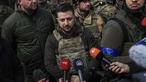 Ukrainian President Volodymyr Zelenskyy visits Bucha