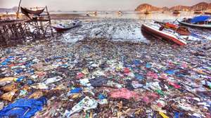 Plastic trash pollution on beach