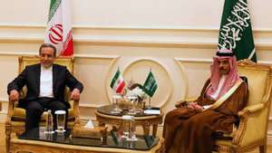 epa12088589 A handout photo made available by the Iranian Foreign Minister shows Saudi Foreign Minister Prince Faisal bin Farhan Al Saud (R) sitting next to Iranian Foreign Minister Abbas Araghchi during their meeting in Jeddah, Saudi Arabia, 10 May 2025. Araghchi's visit to Jeddah takes place ahead of expected US-Iran nuclear talks in Oman on 11 May.  EPA/IRANIAN FOREIGN MINISTER HANDOUT --BEST QUALITY AVAILABLE--HANDOUT EDITORIAL USE ONLY/NO SALES