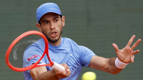 epa12871469 Nuno Borges of Portugal in action during his match against Andrey Rublev of Russia at the ATP Monte Carlo Masters tennis tournament in Roquebrune Cap Martin, France, 06 April 2026.  EPA/SEBASTIEN NOGIER