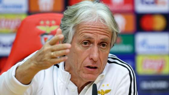 Benfica's head coach Jorge Jesus attends a press conference at Benfica's training camp in Seixal, Portugal, 19 October  2021. Benfica Lisbon will face Bayern Munich in their UEFA Champion League group E soccer match on 20 October 2021. ANTONIO COTRIM/LUSA