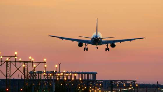 Landing airplane during sunset - Barcelona "El Prat Aeroport"