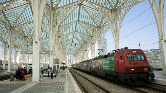 A view of the cathedral-like roof of Lisbon Oriente Station