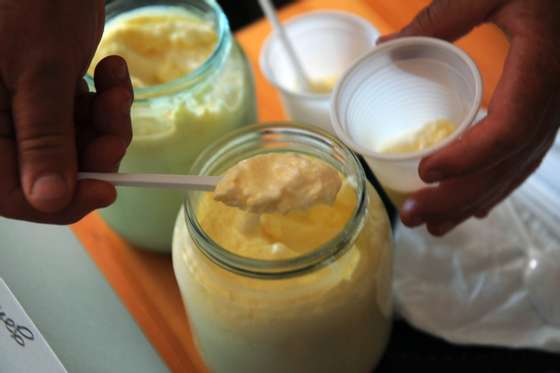 TO GO WITH AFP STORY VESSELA SERGUEVA - A man tests a homemade yoghurt during the "Day of Youghurt" celebration in the town of Tran, some 70 km westh of Sofia on July 16, 2011. Bulgaria prides itself on discovering yoghurt and has even given its name to the bacteria that makes it, Lactobacillus bulgaricus (LBB). Bulgarians consume 135,000 tons of yoghurt every year and the product is part of many traditional dishes.   AFP PHOTO / NIKOLAY DOYCHINOV (Photo credit should read NIKOLAY DOYCHINOV/AFP/Getty Images)