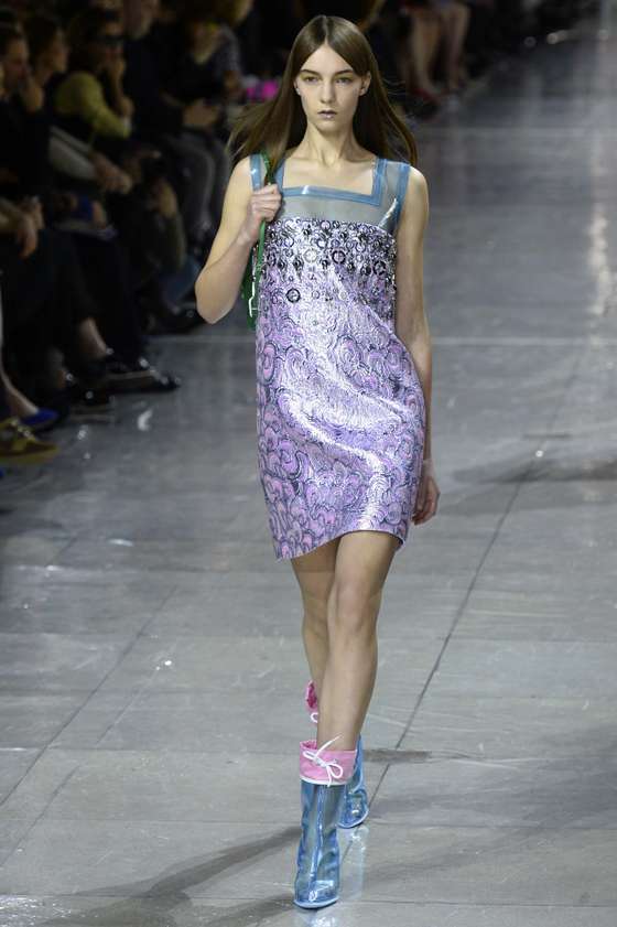 A model presents a creation for Miu Miu during the 2014/2015 Autumn/Winter ready-to-wear collection fashion show, on March 5, 2014 in Paris. AFP PHOTO / BERTRAND GUAY        (Photo credit should read BERTRAND GUAY/AFP/Getty Images)