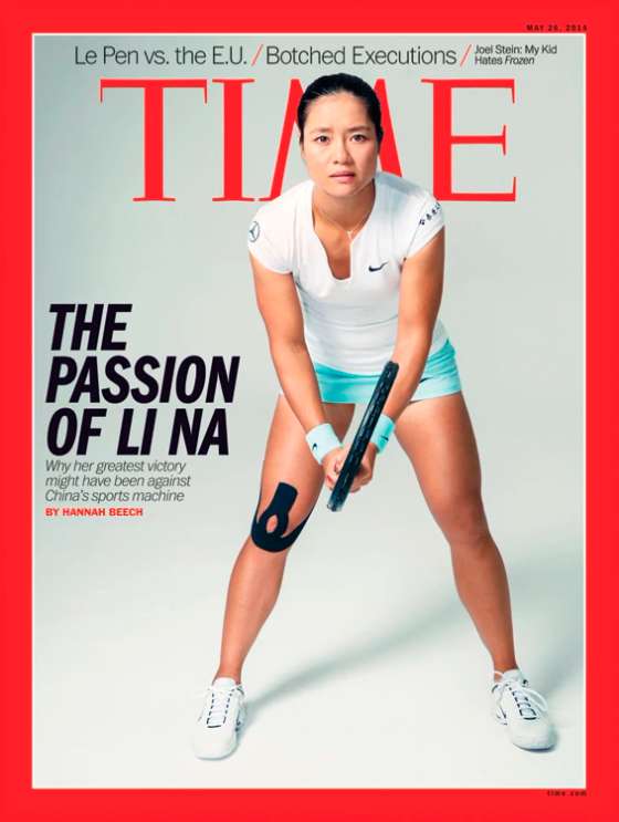A capa da revista Time, na edi&Atilde;&sect;&Atilde;&pound;o de 26 de maio de 2014, que pela segunda vez teve Li Na como figura principal.