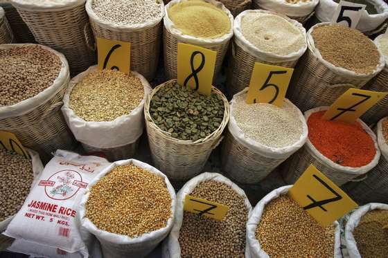 NETANYA, ISRAEL - FEBRUARY 22: Rice, lentils, chick peas, beans and other legumes, which traditionally feature on the daily menu in Mediterranean countries, are sold by weight in the local produce market February 22, 2006 in Netanya in central Israel. The Mediterranean diet, a term used to broadly describe the eating habits of the people of the region, is widely believed to be responsible for the low rates of chronic heart disease in the populations of the 16 countries bordering the Mediterranean Sea. (Photo by David Silverman/Getty Images)