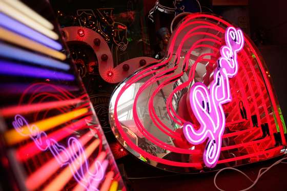 LONDON, ENGLAND - MAY 16: A neon heart sign used in a Florence and the Machine video lies in artist Chris Bracey's shed on May 16, 2011 in London, England. He has been making neon signs and artworks for 38 years, succeeding his father in running the family business. His pieces have featured in many famous advertising campaigns, shops, movies and TV series. Pieces are either commissioned for specific purposes, or designed as bespoke creations that go on to be sold in art galleries worldwide, often to celebrity buyers. (Photo by Matthew Lloyd/Getty Images)