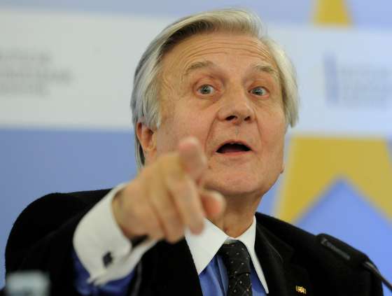 European Central Bank President Jean-Claude Trichet gestures during his final press conference of his eight-year term, after a policy-setting governing council's meeting on October 6, 2011 in Berlin. The ECB held its key interest rates steady, just hours before German Chancellor Angela Merkel was to host talks with other top officials on threats to the financial global system.   AFP PHOTO / TIM BRAKEMEIER +++ GERMANY OUT (Photo credit should read TIM BRAKEMEIER/AFP/Getty Images)