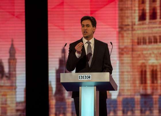 LONDON, UNITED KINGDOM -  APRIL 16: Labour leader Ed Miliband takes part in the Live BBC Election Debate 2015 at Central Hall Westminster on April 16, 2015 in London, England. The leaders of five political parties are taking part in the election debate, without Prime Minister David Cameron and Deputy Prime Minister Nick Clegg. Britain goes to the polls in the General Election on May 7. (Photo by Stefan Rousseau - WPA Pool/Getty Images)