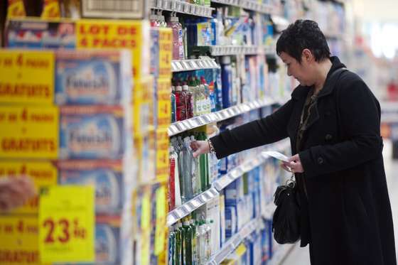 A woman shops in the detergent section of a Leclerc' hypermarket on February 21, 2012 in Le Mans, western France. AFP PHOTO / JEAN FRANCOIS MONIER. (Photo credit should read JEAN-FRANCOIS MONIER/AFP/Getty Images)
