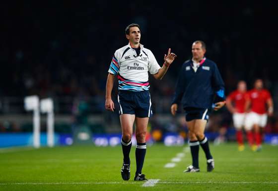 LONDON, ENGLAND - SEPTEMBER 19: Referee Craig Joubert refers a decision to the TMO during the 2015 Rugby World Cup Pool D match between France and Italy at Twickenham Stadium on September 19, 2015 in London, United Kingdom. (Photo by Shaun Botterill/Getty Images)