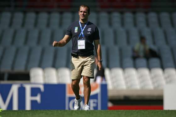 Portuguese rugby union national team coach Tomaz Morais walks on the field as he attends a trainning session 14 september 2007 at the Gerland stadium in Lyon, on the eve of the rugby union World Cup group C match New-Zealand vs Portugal.  AFP PHOTO / FRED DUFOUR (Photo credit should read FRED DUFOUR/AFP/Getty Images)