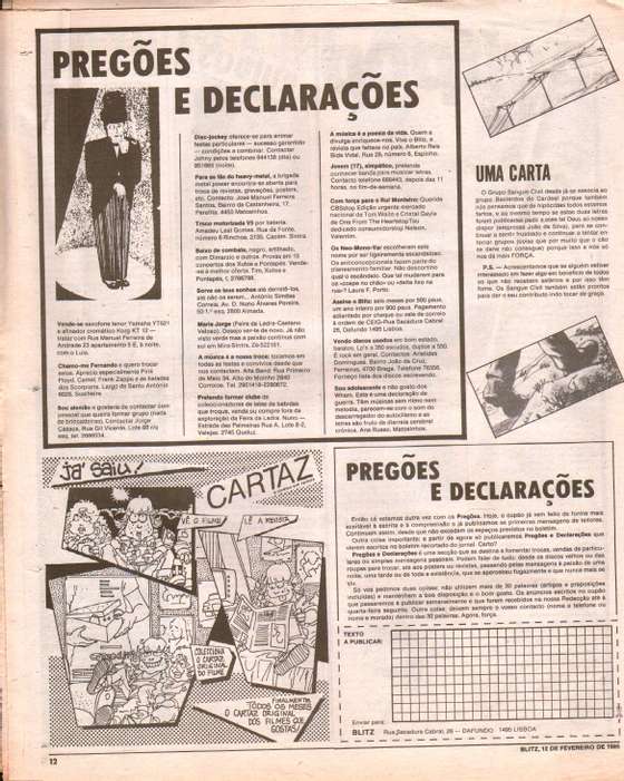 A secÃ§Ã£o PregÃµes e DeclaraÃ§Ãµes do jornal Blitz foi palco para originais mensagens de engate.